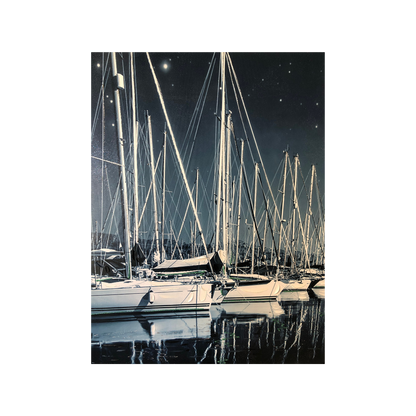 Stampa su tela - Retouchè - Barche in una notte di luna piena - 90x180