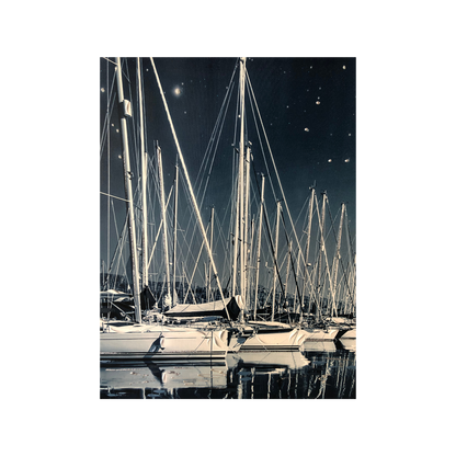 Stampa su tela - Retouchè - Barche in una notte di luna piena - 70x140
